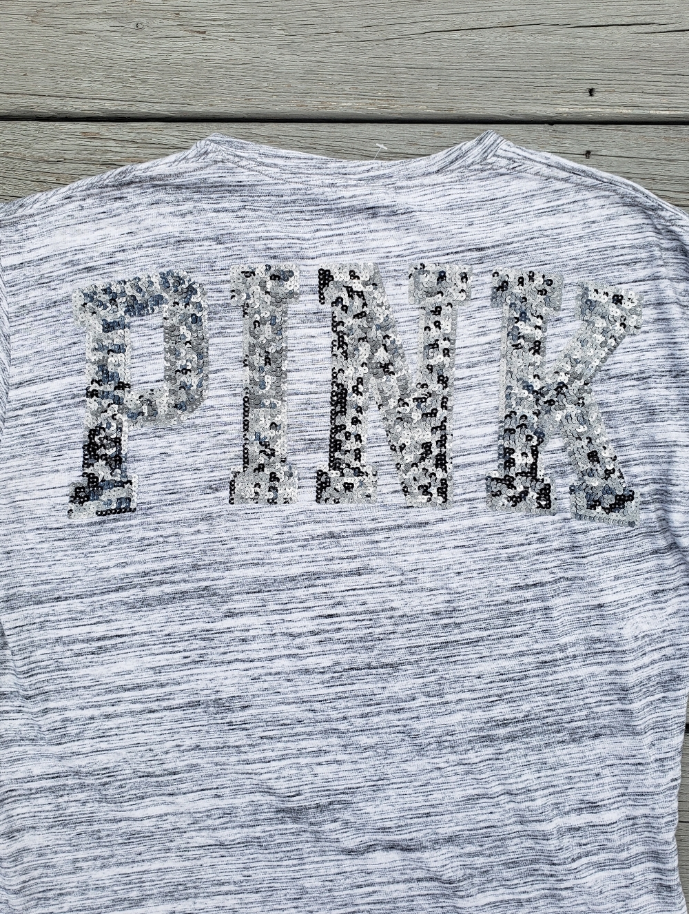 PINK Victoria's Secret Sequined Long Sleeve Pocket T-Shirt Medium - Picture 4 of 16